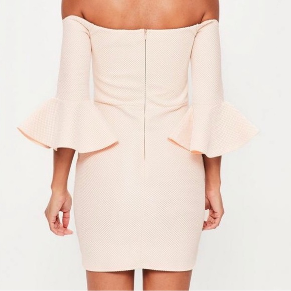 Misguided Bardot Nude Bodycon Dress - Picture 3 of 6